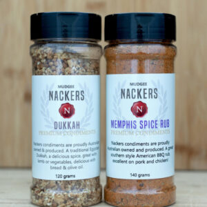 Nackers dukkah 120g and Memphis spice rub 140 g $18